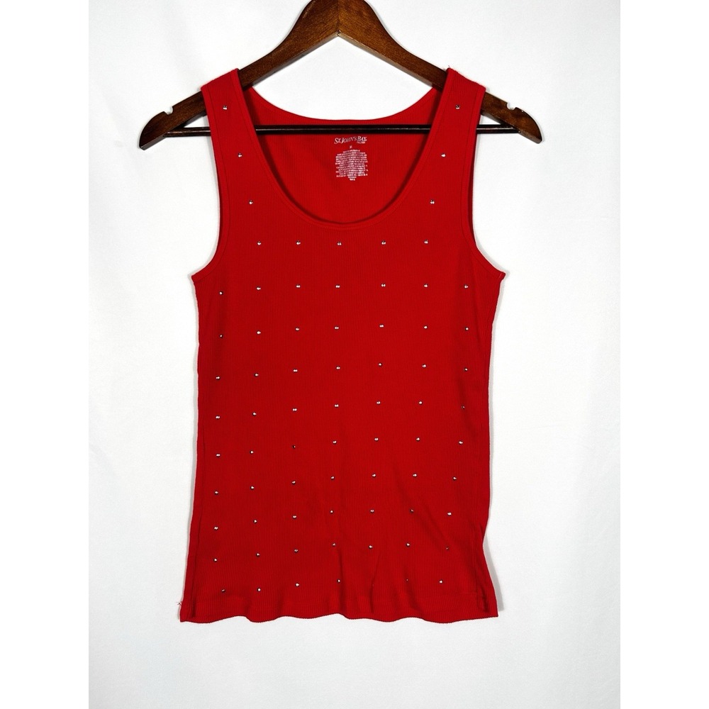 Y2K Ribbed Knit Fitted Tank Top Size M Studded Bling Bratz Baddie Grunge Emo Alt - Picture 4 of 12